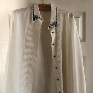 White Shirt with Black Embroidered Collar